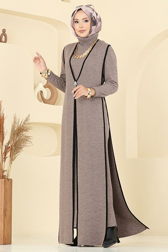 moda selvim Broş Aksesuarlı İkili Takım 12609KL398 Koyu Vizyon - Thumbnail