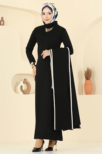 moda selvim Broş Aksesuarlı İkili Takım 12609KL398 Siyah - Thumbnail