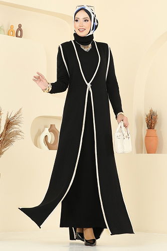 moda selvim Broş Aksesuarlı İkili Takım 12609KL398 Siyah - Thumbnail