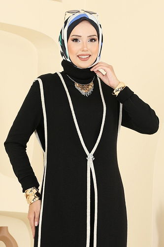 moda selvim Broş Aksesuarlı İkili Takım 12609KL398 Siyah - Thumbnail