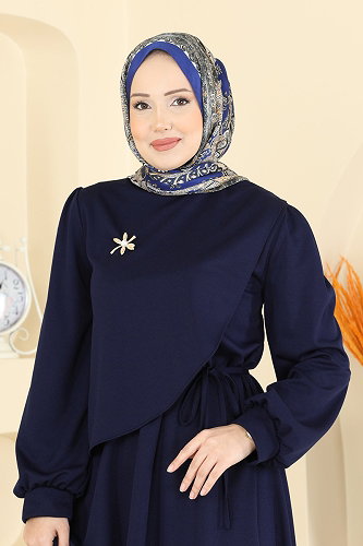 moda selvim Broş Aksesuarlı Kemerli Elbise 0850LVA1173 Laci - Thumbnail