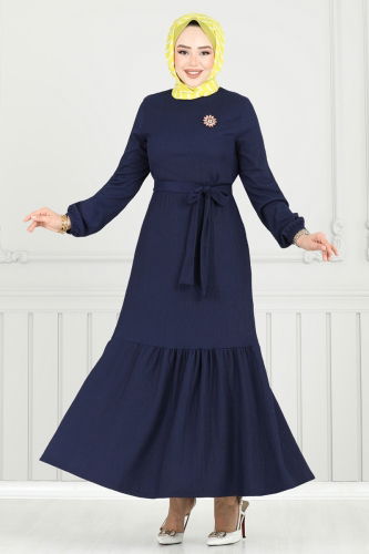 moda selvim Broş Detay Bürümcük Elbise 422DVL817 Laci - Thumbnail