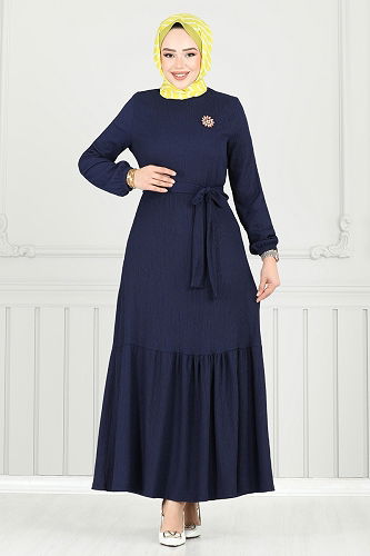 moda selvim Broş Detay Bürümcük Elbise 422DVL817 Laci - Thumbnail