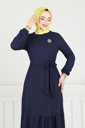 moda selvim Broş Detay Bürümcük Elbise 422DVL817 Laci - Thumbnail