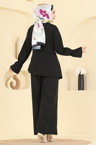 moda selvim Broş Detaylı 2 li Kombin 2931SL432 Siyah - Thumbnail