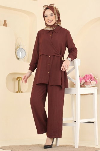 Z.M.R.K. - Broş Detaylı 2 li Takım 017ZMRK1203 Koyu Kiremit