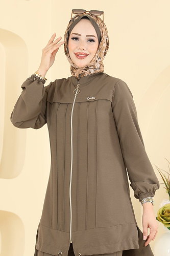 moda selvim Broş Detaylı 2 li Takım 2950SL432 Haki - Thumbnail