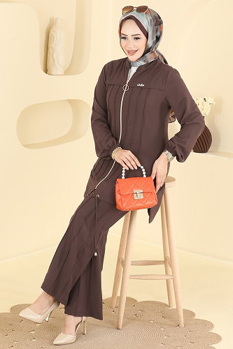 moda selvim Broş Detaylı 2 li Takım 2950SL432 Kahve - Thumbnail