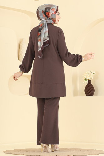 moda selvim Broş Detaylı 2 li Takım 2950SL432 Kahve - Thumbnail