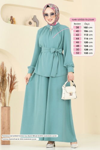 moda selvim Broş Detaylı Aerobin Takım 375DVL817 Açık Mint - Thumbnail
