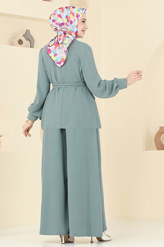 moda selvim Broş Detaylı Aerobin Takım 375DVL817 Koyu Mint - Thumbnail
