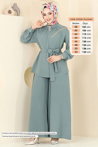 moda selvim Broş Detaylı Aerobin Takım 375DVL817 Koyu Mint - Thumbnail