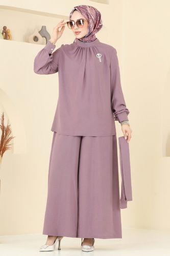 moda selvim Broş Detaylı Aerobin Takım 375DVL817 Lila - Thumbnail