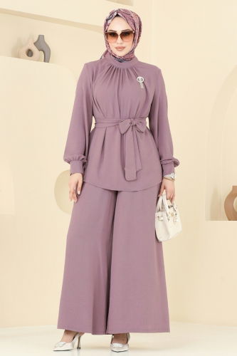 moda selvim Broş Detaylı Aerobin Takım 375DVL817 Lila - Thumbnail