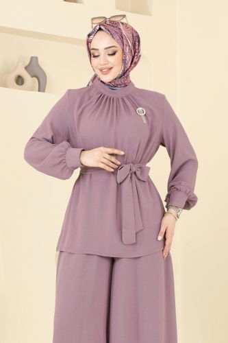 moda selvim Broş Detaylı Aerobin Takım 375DVL817 Lila - Thumbnail