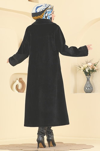 moda selvim Broş Detaylı Angora Kaban 5018DFL152 Siyah - Thumbnail