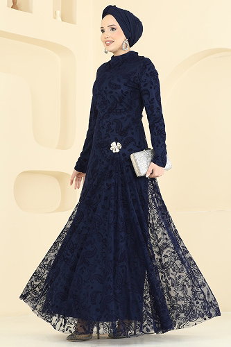 moda selvim Broş Detaylı Dantel Elbise 5805EDFK1198 Laci - Thumbnail