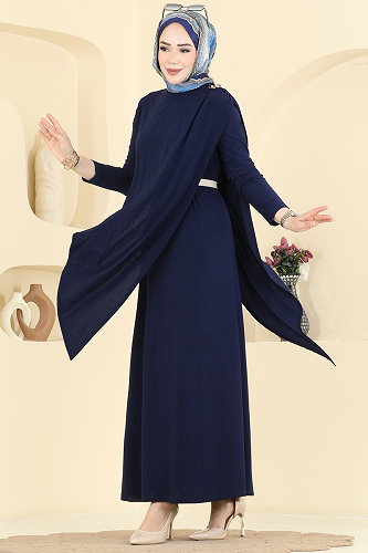 moda selvim Broş Detaylı Sandy Elbise 5640ZNN863 Laci - Thumbnail