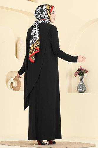 moda selvim Broş Detaylı Sandy Elbise 5640ZNN863 Siyah - Thumbnail