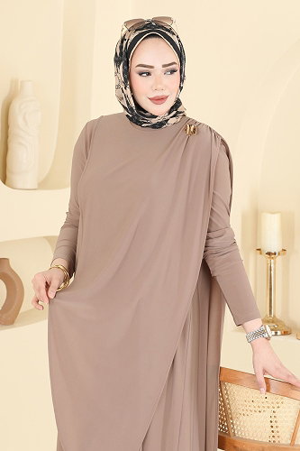 moda selvim Broş Detaylı Sandy Elbise 5640ZNN863 Vizyon - Thumbnail