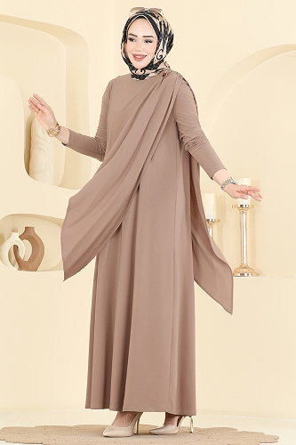 moda selvim Broş Detaylı Sandy Elbise 5640ZNN863 Vizyon - Thumbnail