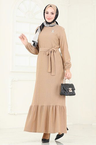 moda selvim Broş Detaylı Şık Elbise 3038HBS856 Vizyon - Thumbnail