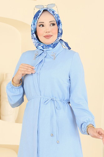 moda selvim Broş Detaylı Şık Tunik 2922SLK540 Bebe Mavisi - Thumbnail