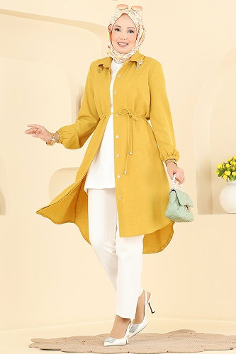moda selvim Broş Detaylı Şık Tunik 2922SLK540 Hardal - Thumbnail