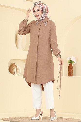moda selvim Broş Detaylı Şık Tunik 2922SLK540 Vizyon - Thumbnail