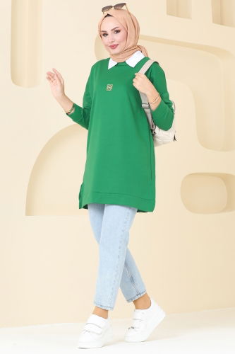 moda selvim Broş Detaylı Tunik 5034UZ662 Benetton Yeşili - Thumbnail