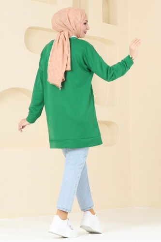 moda selvim Broş Detaylı Tunik 5034UZ662 Benetton Yeşili - Thumbnail