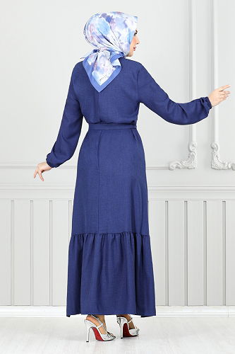 moda selvim Broş Gül Detaylı Elbise 801OZR1047-M Laci - Thumbnail