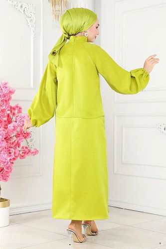 moda selvim Broşlu Işıltlı Saten Abiye Takım 223OFR845 Asit - Thumbnail