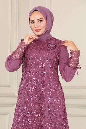 moda selvim Broşlu Tesettür Takım ASM2616 Gül Kurusu - Thumbnail