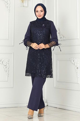 moda selvim Broşlu Tesettür Takım ASM2616 Laci - Thumbnail