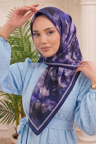 moda selvim Bulut Desen Soft Eşarp 512ERBK1201 Koyu Laci - Thumbnail