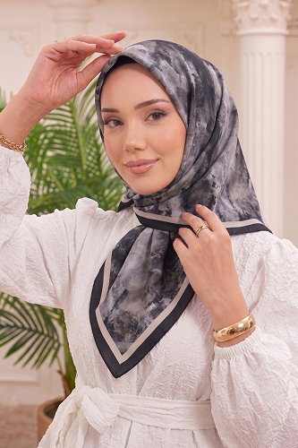 moda selvim Bulut Desen Soft Eşarp 512ERBK1201 Siyah - Thumbnail