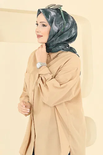 moda selvim Bulut Desenli Soft Eşarp Serisi 507ERB1087 Koyu Yeşil - Thumbnail