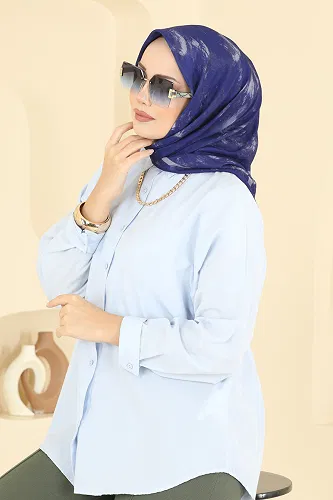 moda selvim Bulut Desenli Soft Eşarp Serisi 507ERB1087 Saks - Thumbnail