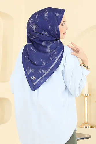 moda selvim Bulut Desenli Soft Eşarp Serisi 507ERB1087 Saks - Thumbnail