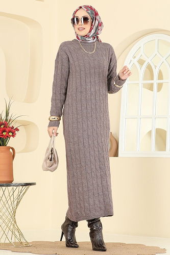 moda selvim Burgu Desenli Triko Elbise 2752AYD574 Koyu Vizyon - Thumbnail