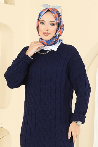 moda selvim Burgu Desenli Triko Elbise 2752AYD574 Laci - Thumbnail