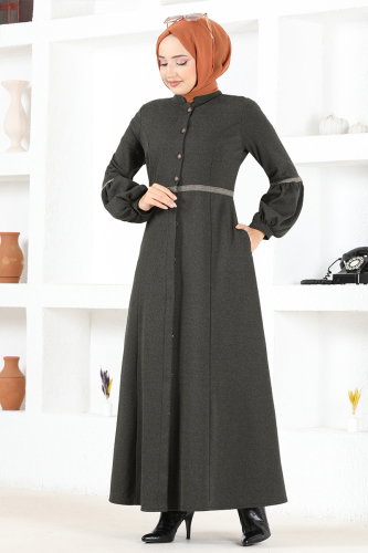 MRV M.S.L. - Button Detailed Abaya MSL19045-M Khaki