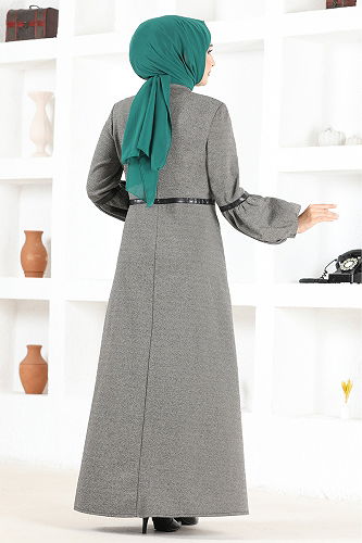 moda selvim Button Detailed Abaya MSL19045-M Vision - Thumbnail