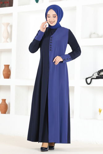 MRV A.S.M. - Button Detailed Hijab Dress ASM2671-M Indigo