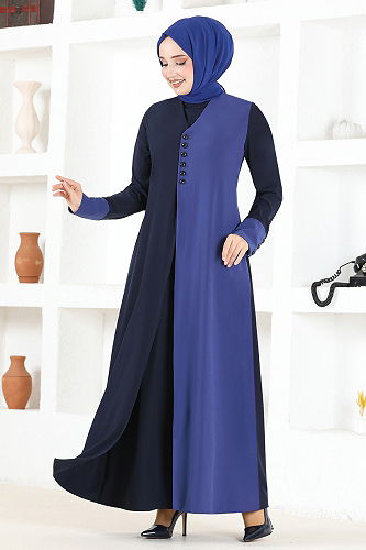 moda selvim الفستانASM2671-M إنديغو - Thumbnail