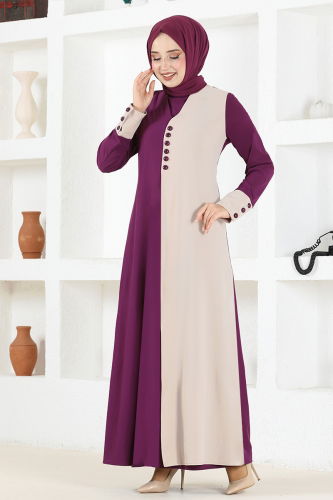 MRV A.S.M. - Button Detailed Hijab Dress ASM2671-M Magenta