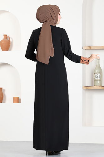 moda selvim Button Detailed Hijab Dress ASM2671-M Taba - Thumbnail