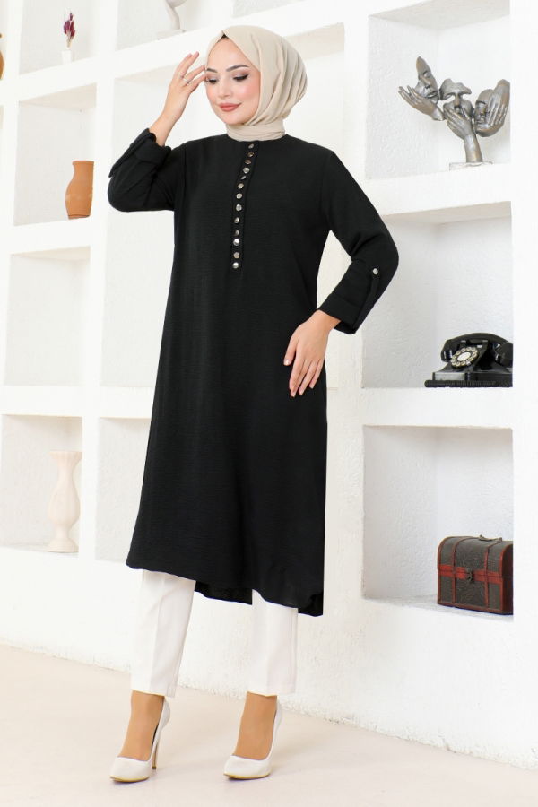 Modaselvim BIG SEASON DISCOUNT Buttoned Aerobin Tunic MPK320 Black