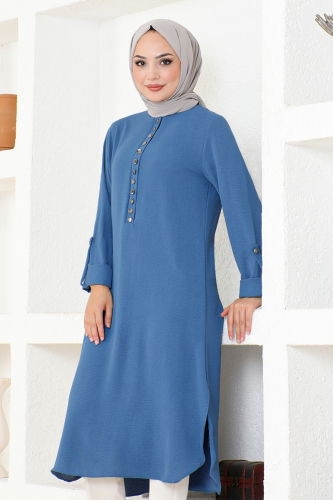 moda selvim Buttoned Aerobin Tunic MPK320 Indigo - Thumbnail